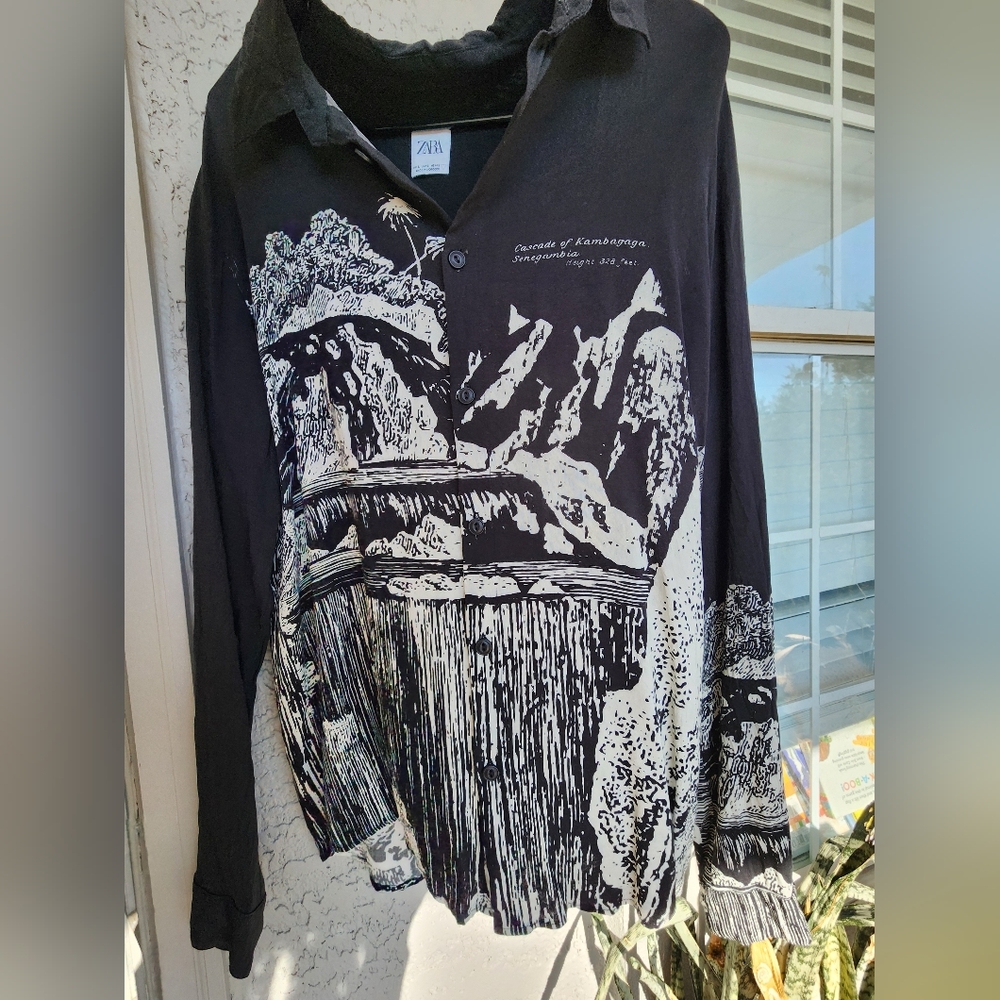 Zara Monochrome Artistic Long Sleeve Mens Shirt
